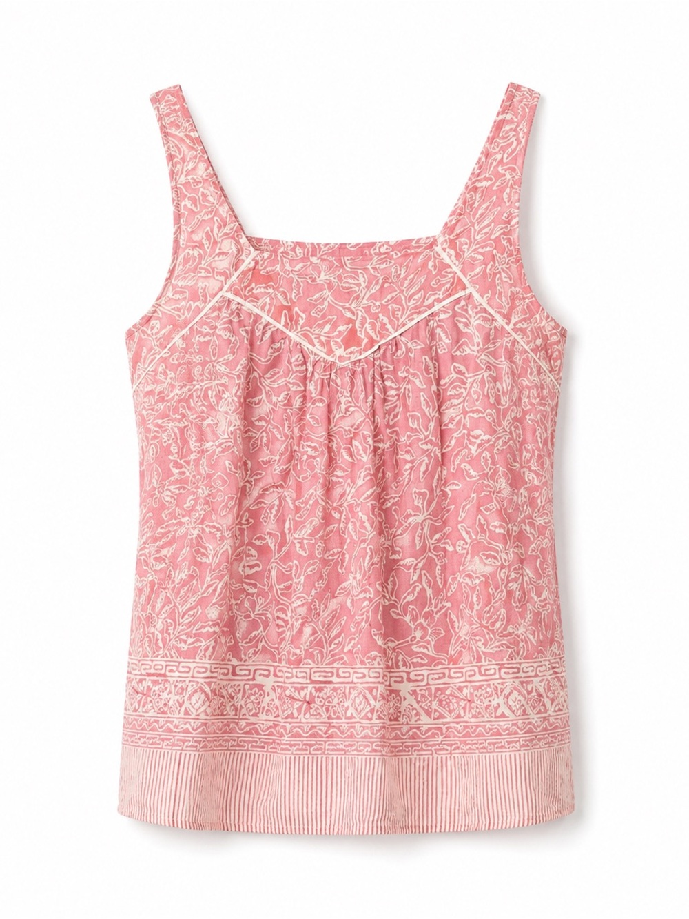 Maeve Anthropologie Pink Floral Border Print Square Neck Tank Top